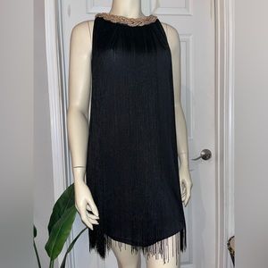 Gatsby Mini Dress w/ Long, Flowing Fringe, Braided Beaded Collar, Sz Lg, Med too